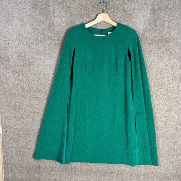 Calvin Klein‎ Cape Dress Womens 4 Green Metallic Sparkle Stretch Crepe Cocktail - Picture 1 of 13